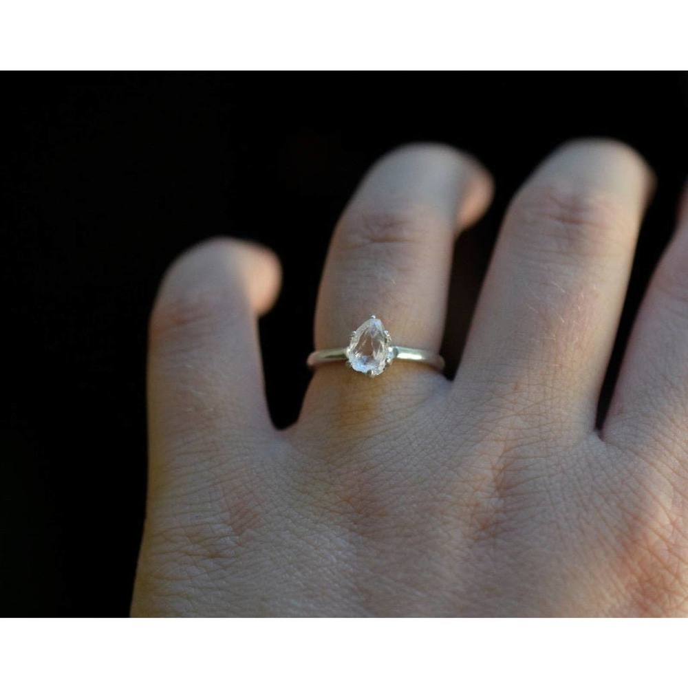 Tear drop engagement ring, crystal ring,